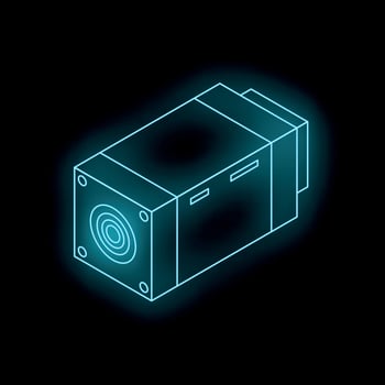 Glowing neon hydraulic pump icon on black background vector