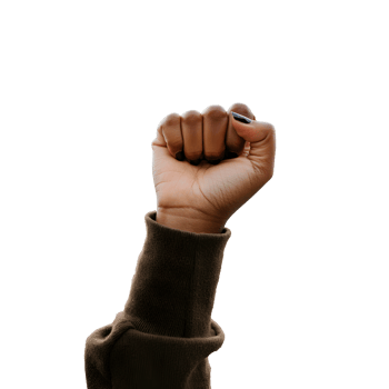 Empowering raised fist design symbolizing strength and resilience on a clean transparent background png