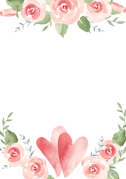 Valentines Day, Wedding Square vertical Frame, Border. Card Template with Couple of Hearts and Pink Roses and Branches. Simple painting. Love and Romantic illustration for cards, posters png