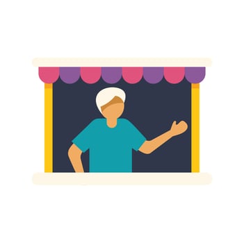 Street vendor greeting customers at his kiosk vector