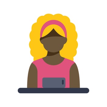Young black woman using mobile phone at desk vector
