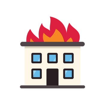 Burning building with big flames on fire, property insurance concept vector