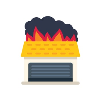 Garage roof burning with smoke and flames rising vector