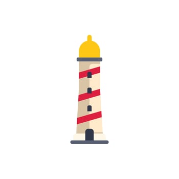Red and white striped lighthouse guiding ships at night vector
