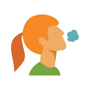 Woman exhaling vapor, smoke, or steam in cold weather vector