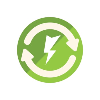 Renewable energy, circular arrows enclosing lightning bolt symbolizing sustainable power vector