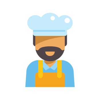 Smiling bearded chef wearing toque and apron, restaurant icon vector