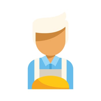 Baker holding bread, bakery shop, food concept, flat design illustration vector