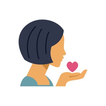 Woman blowing kiss to heart symbol in her hand vector