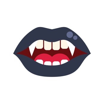 Vampire lips showing fangs and teeth baring isolated on white background vector