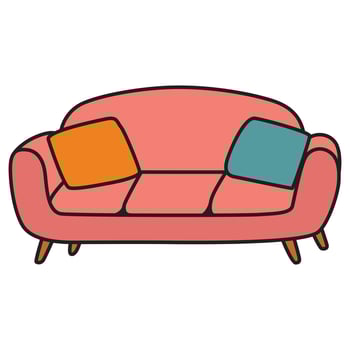 A detailed illustration of a sofa with pillows, featuring a cozy and stylish design. vector