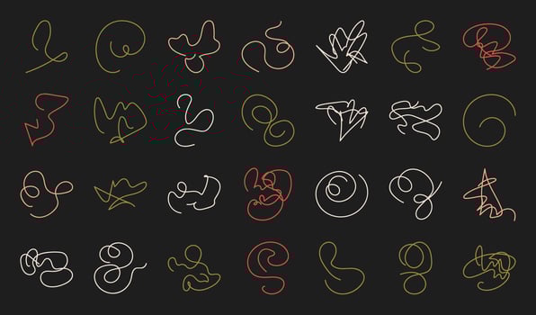 Modern liquid minimal line scribble set, cute organic amorphous chaotic knot shape design, doodle irregular silhouette collection, abstract asymmetric element graphic, flat boho random form art, vector