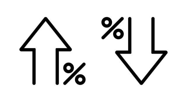 Percent arrow up and down icon in outline style. Percentage increase and decrease arrows sign symbol vector