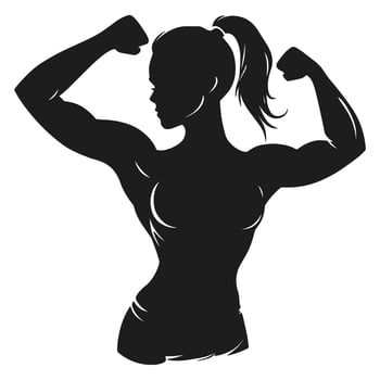 Silhouette of a Muscular Woman Flexing Her Biceps in BlackandWhite vector