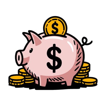 Saving money with a piggy bank surrounded by coins represents financial growth and smart saving habits vector