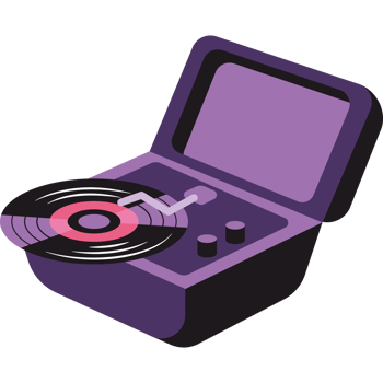 turntable record player in suitcase and vinyl png