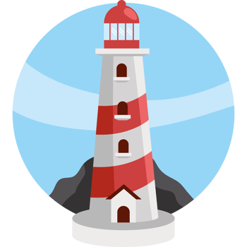 lighthouse and rocks on summer day png