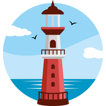 lighthouse on the beach with seagulls png