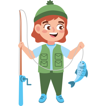 girl with fishing rod and fish png
