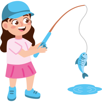 girl fishing fish with rod png