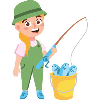 little girl fishing with bucket png