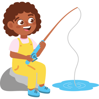 cute girl fishing with rod in lake png