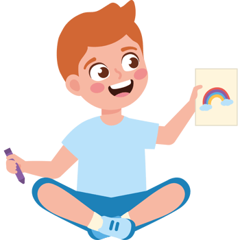 cute boy painting rainbow on white paper png