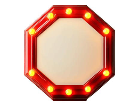 Octagonal Red Illuminated Frame with Yellow Bulbs png