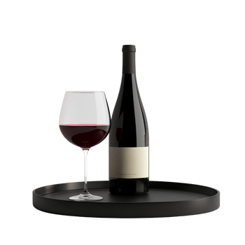 Red Wine Bottle and Glass on a Black Tray. isolated png