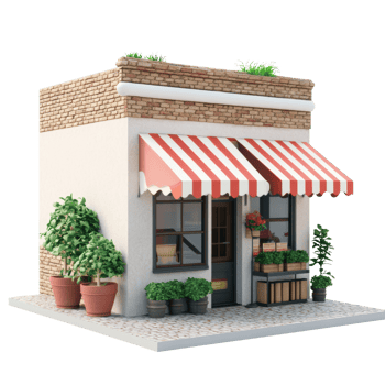 Charming Small Shop Building With Red And White Striped Awning png