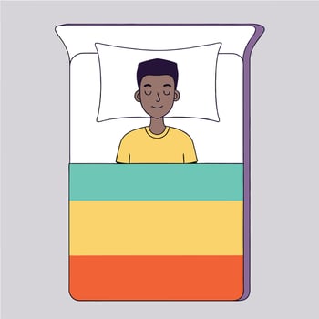 an illustration of a man sleeping in bed vector