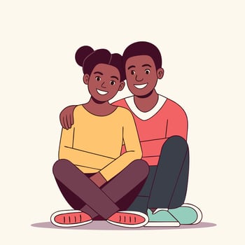 an illustration of a couple sitting on the floor vector