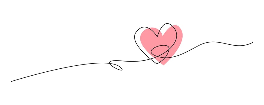 Hand drawn heart continous line doodle style. Love or heart line art drawing. Editable line illustration vector