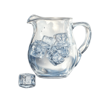 Glass Pitcher Filled With Water And Ice Cubes. cut out transparent png
