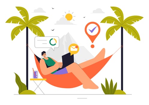 Illustration of a Digital Nomad Enjoying Remote Work on Vacation vector