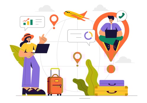 Laptop Work and Travel Lifestyle of a Digital Nomad in a Flat Style Cartoon Illustration vector