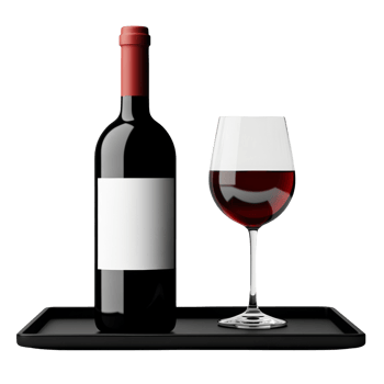 Red Wine Bottle and Glass on a Tray. isolated png