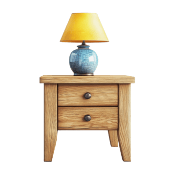 Wooden Nightstand with Two Drawers and Table Lamp png