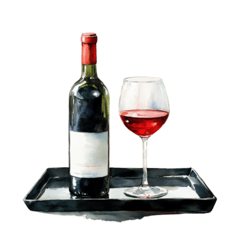 Red Wine Bottle and Glass on Tray png