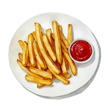 Watercolor Painting of French Fries and Ketchup. cut out png