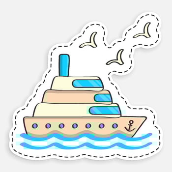 cartoon icon of doodle Cruise ship for ocean voyages on sea waves. Multi deck liner for sea recreation. isolated on white background image vector