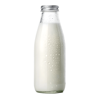 Glass bottle filled with milk, condensation droplets on surface, isolated. freshness and dairy products png