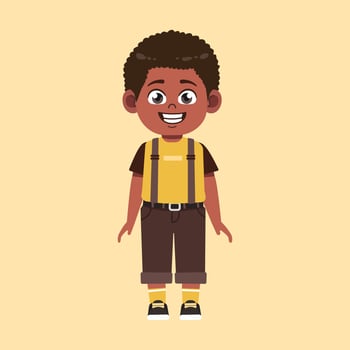 Cute African Black Boy with Afro Hair cartoon stand smile and happy vector