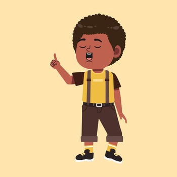 Cute African Black Boy with Afro Hair cartoon Explain and pointing Hand vector