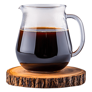Glass Pitcher with Coffee on Rustic Wooden Surface png