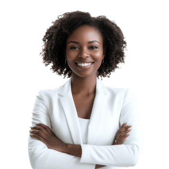 Confident Black Woman Smiling in White Blazer png