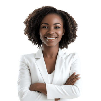Confident Black Woman in White Blazer Smiling png