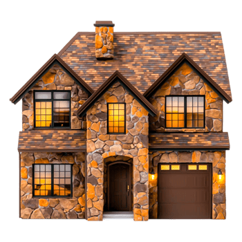 Charming Stone House with Warm Glow and Inviting Structure png