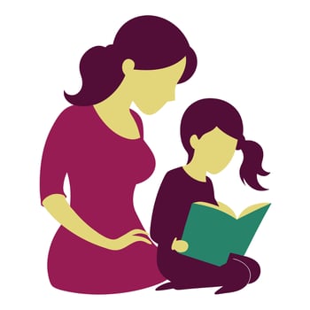 Mother and daughter reading book illustration vector