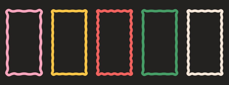 Rectangle wavy frames with scallop edges set. Squiggle photo borders with zig zag edges. vector